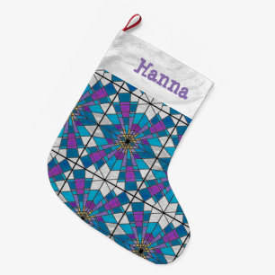 Stain Glass Ray Blue and Purple Large Christmas Stocking