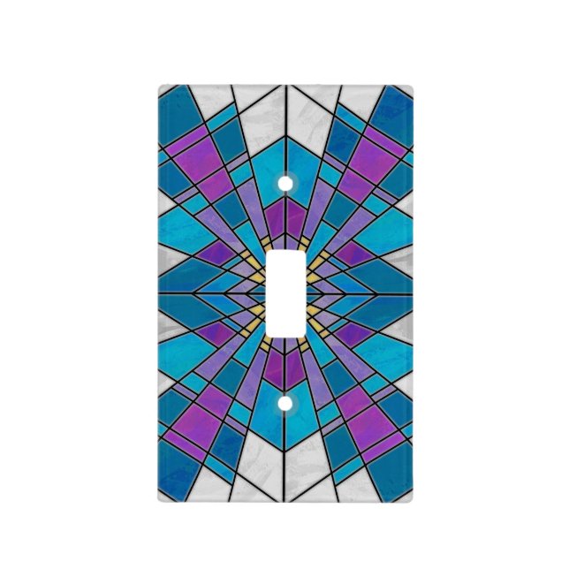 Stain Glass Ray Blue and Purple Light Switch Cover (Front)