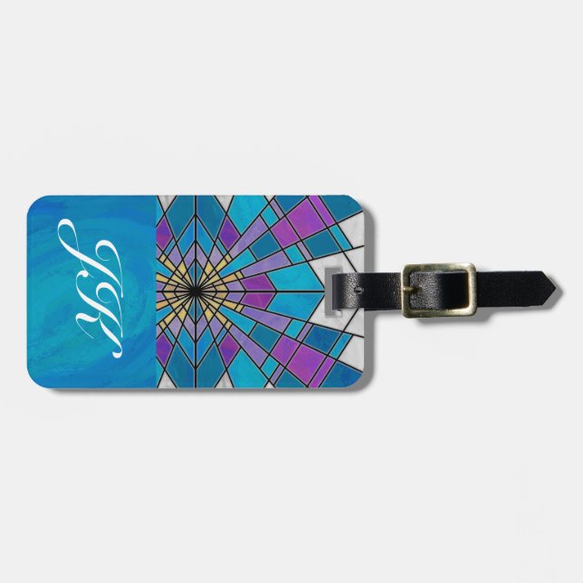 Stain Glass Ray Blue and Purple Luggage Tag (Front Horizontal)