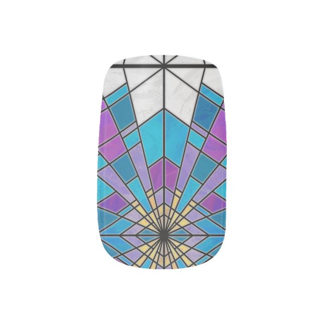 Stain Glass Ray Blue and Purple Minx Nail Wraps (Left Thumb)