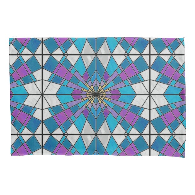 Stain Glass Ray Blue and Purple Pillow Case (Front)