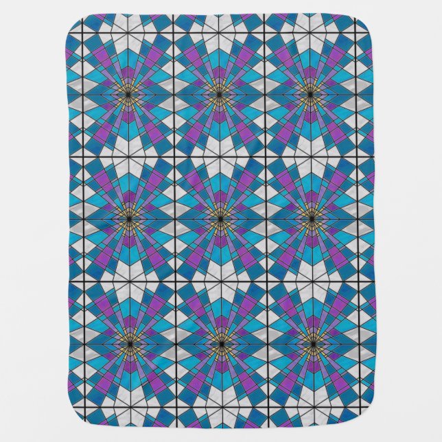 Stain Glass Ray Blue and Purple Swaddle Blanket (Front)