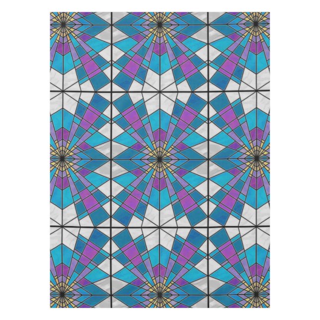 Stain Glass Ray Blue and Purple Tablecloth (Front)