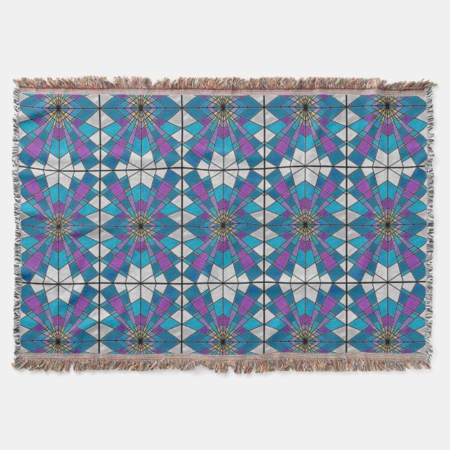 Stain Glass Ray Blue and Purple Throw Blanket (Front)