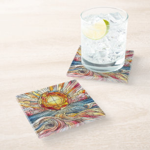 Stain Glass Sunset Ocean  Coaster