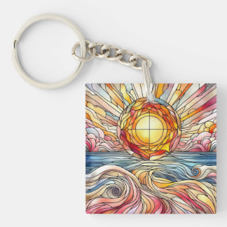 Stain Glass Sunset Ocean Keychain