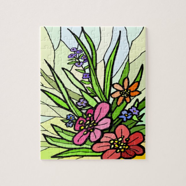 Stain Glass Wild Flowers Jigsaw Puzzle (Vertical)