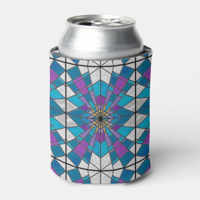 Stain Glass with Blue and Purple Angle Pattern Can Cooler (Can Front)