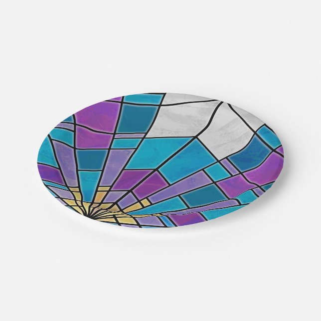 Stain Glass with Blue and Purple Angle Pattern Paper Plates (Angled)