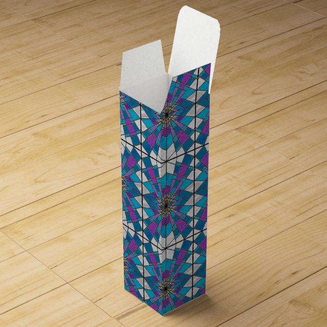 Stain Glass with Blue and Purple Angle Pattern Wine Gift Box (Opened)