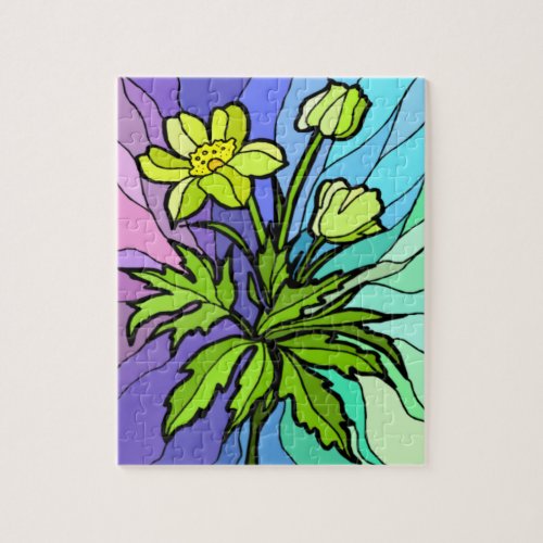 Stain Glass Yellow Daisy Flower Jigsaw Puzzle