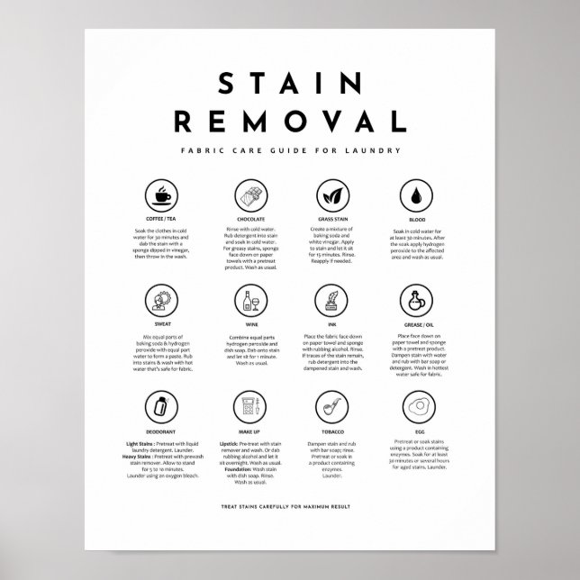 Stain Removal Laundry Symbols Guide Care Poster (Front)