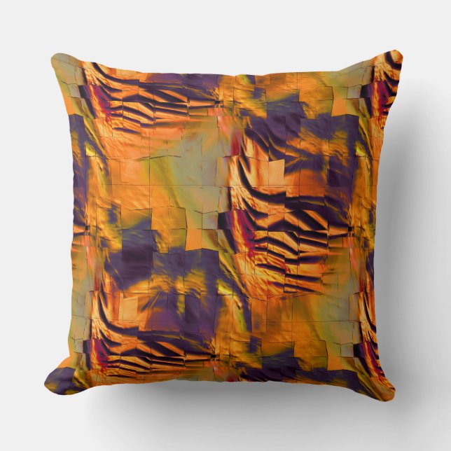 Stained abstract mosaic drawing, rustic burnt gold throw pillow (Front)