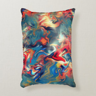 Stained blue and red shades, digital satin paint accent pillow
