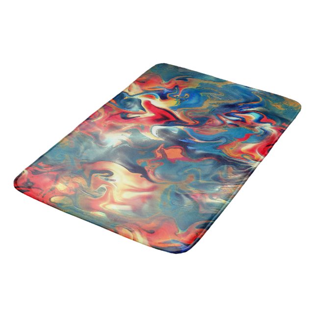 Stained blue and red shades, digital satin paint   bath mat (Angled)
