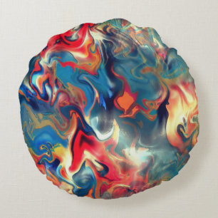 Stained blue and red shades, virtual satin paint round pillow
