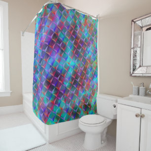 Stained bluish lilac and 3D or pink triangles Shower Curtain