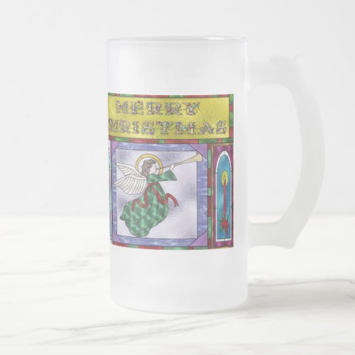 Stained Christmas Angel Frosted Glass Beer Mug