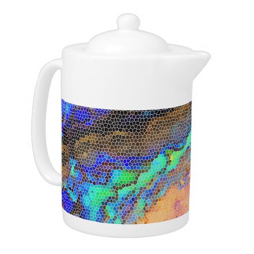 Stained Glass Abalone Shell Abstract Mosaic Teapot