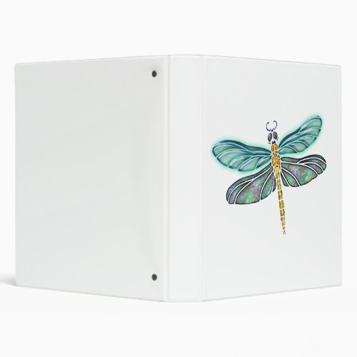 Stained Glass  Abalone Shell Dragonfly 3 Ring Binder