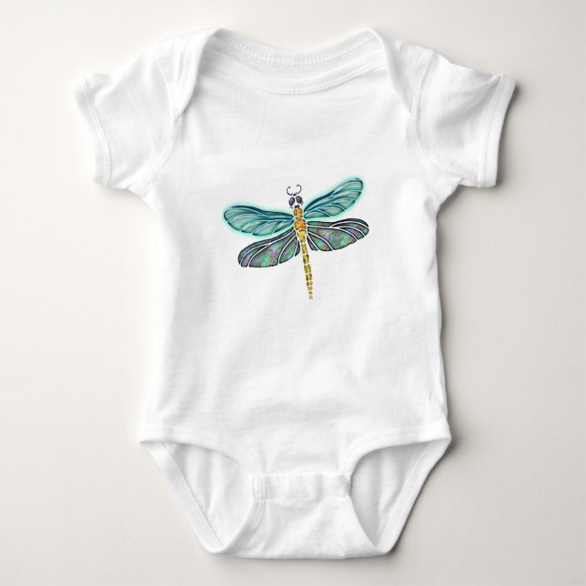Stained Glass & Abalone Shell Dragonfly Baby Bodysuit (Front)