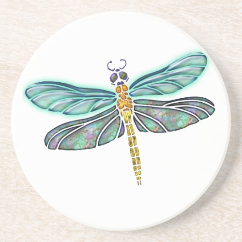 Stained Glass  Abalone Shell Dragonfly Coaster