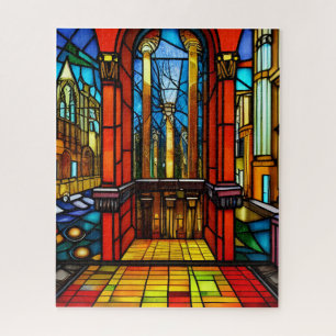 Stained Glass Abbey Digital Art Jigsaw Puzzle