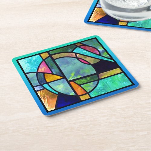 Stained Glass Abstract 1 Square Paper Coaster