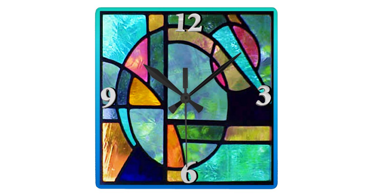 Stained Glass Abstract 1 Square Wall Clock Zazzle Com