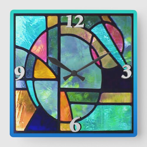 Stained Glass Abstract 1 Square Wall Clock