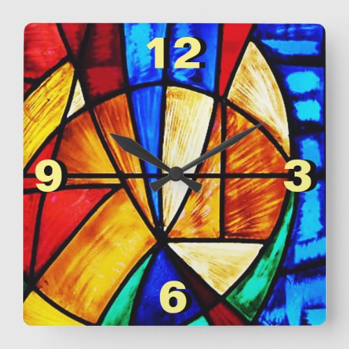Stained Glass Abstract 2 Square Wall Clock