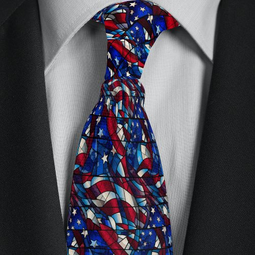 Stained Glass Abstract American Flag Pattern Neck Tie