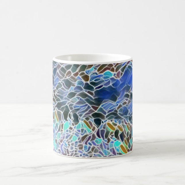 Stained glass abstract art blues lavender coffee mug (Center)