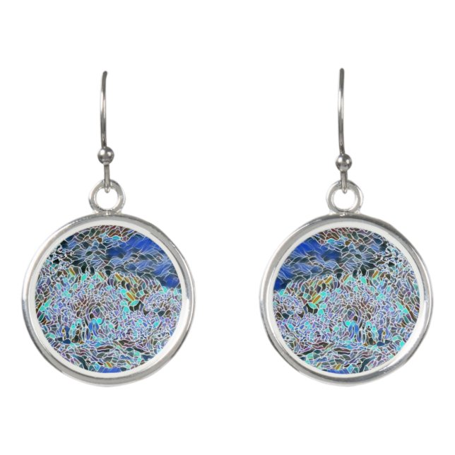 Stained glass abstract art blues lavender earrings (Front)