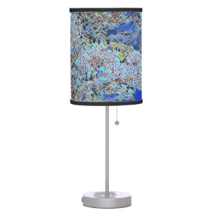 Stained glass abstract art blues lavender table lamp