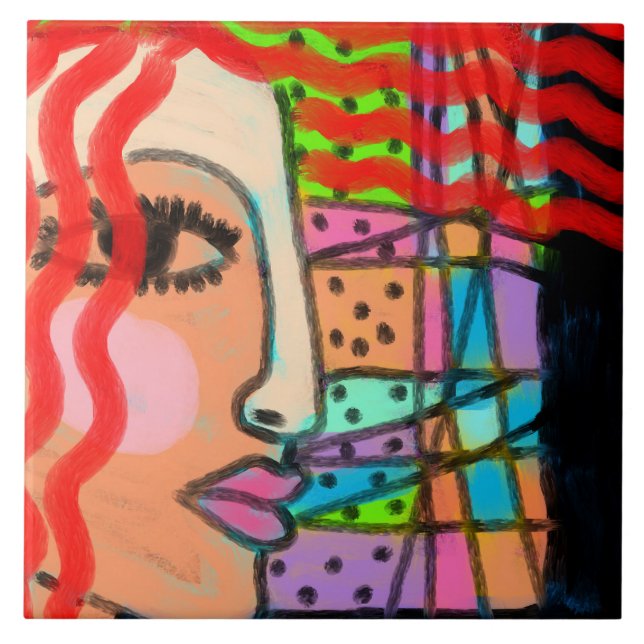 Stained Glass Abstract Digital Painting Ceramic Tile (Front)