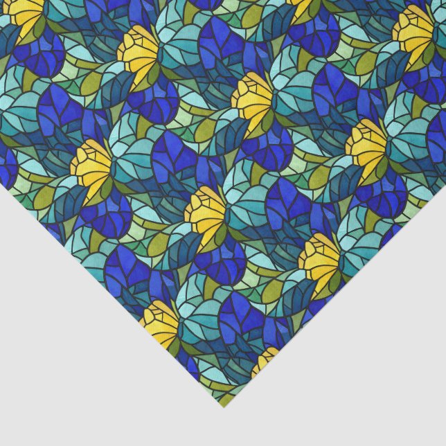 Stained Glass Abstract Green Blue Yellow Tissue Paper (Detail)