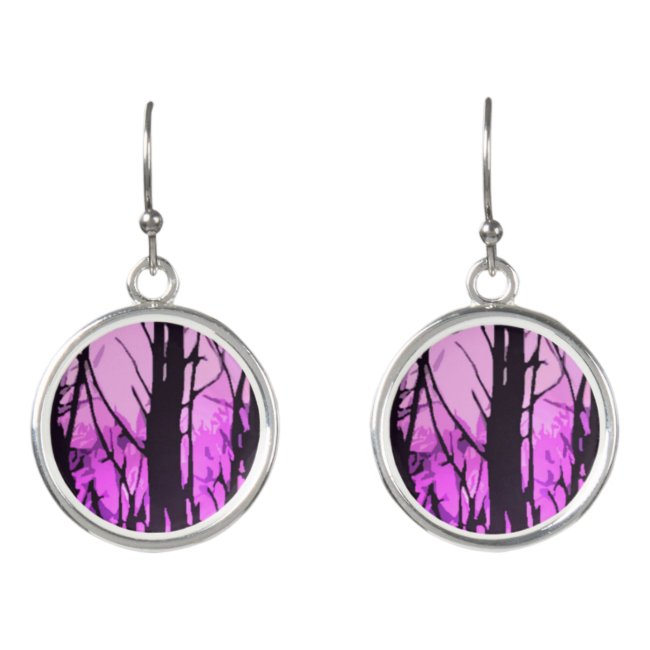 Stained Glass Abstract Purple Sunset Drop Earrings