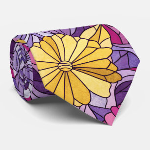 Stained Glass Abstract Purple Yellow Pink 60s Vibe Neck Tie