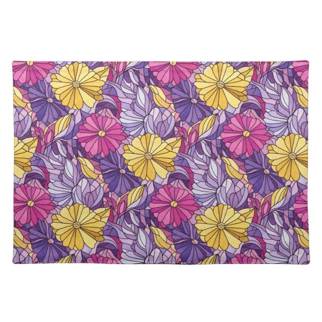 Stained Glass Abstract Purple Yellow Pink Cloth Placemat (Front)