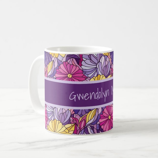 Stained Glass Abstract Purple Yellow Pink Coffee Mug (Front Left)