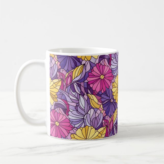 Stained Glass Abstract Purple Yellow Pink Coffee Mug (Left)