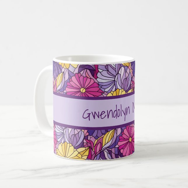 Stained Glass Abstract Purple Yellow Pink Coffee Mug (Front Left)