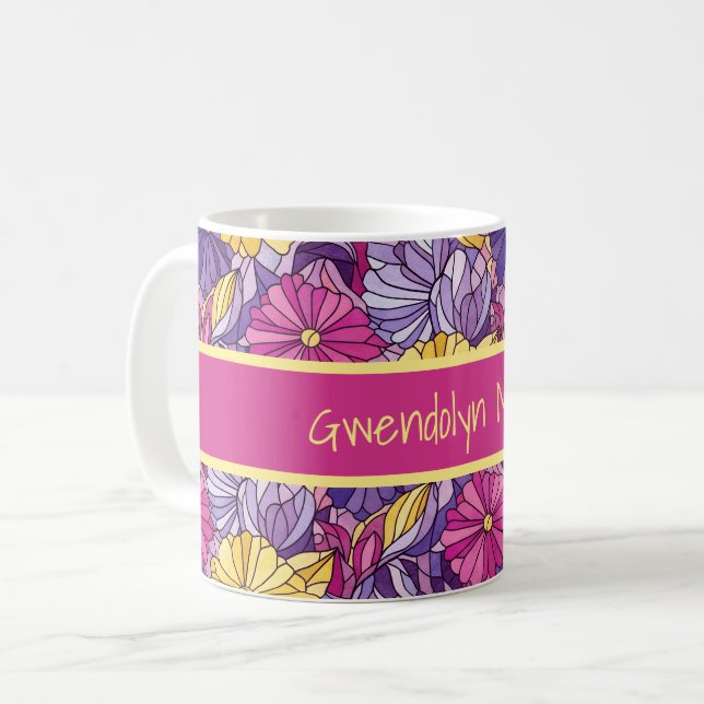 Stained Glass Abstract Purple Yellow Pink Coffee Mug (Front Left)