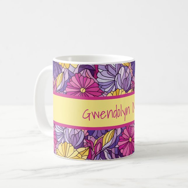 Stained Glass Abstract Purple Yellow Pink Coffee Mug (Front Left)