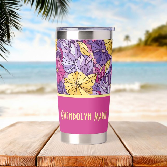 Stained Glass Abstract Purple Yellow Pink  Insulated Tumbler (Beach)