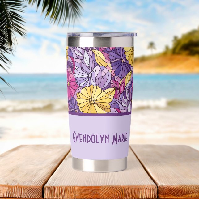 Stained Glass Abstract Purple Yellow Pink  Insulated Tumbler (Beach)