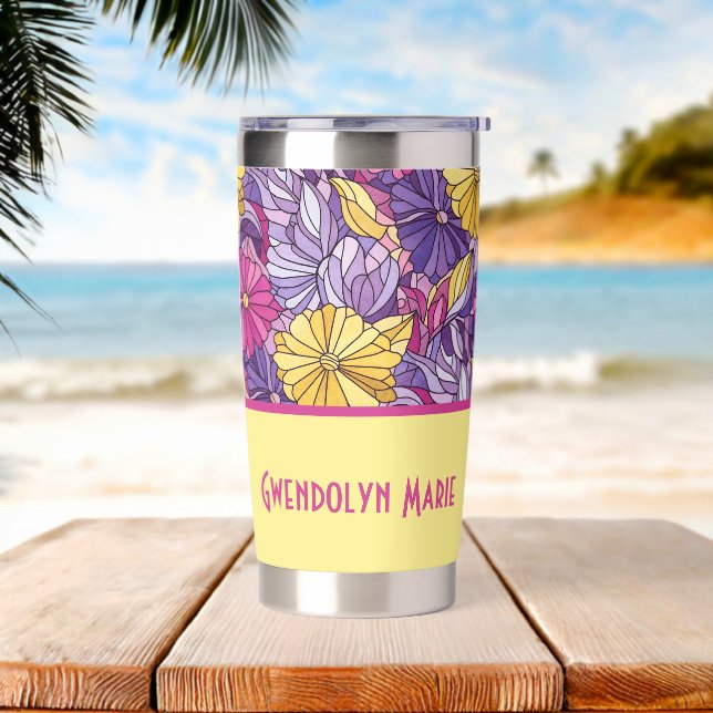 Stained Glass Abstract Purple Yellow Pink  Insulated Tumbler (Beach)