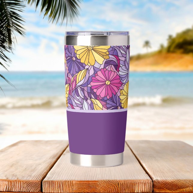 Stained Glass Abstract Purple Yellow Pink  Insulated Tumbler (Beach (Rotated))