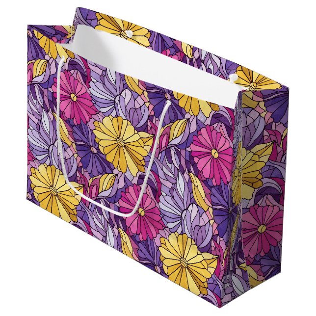 Stained Glass Abstract Purple Yellow Pink Large Gift Bag (Front Angled)